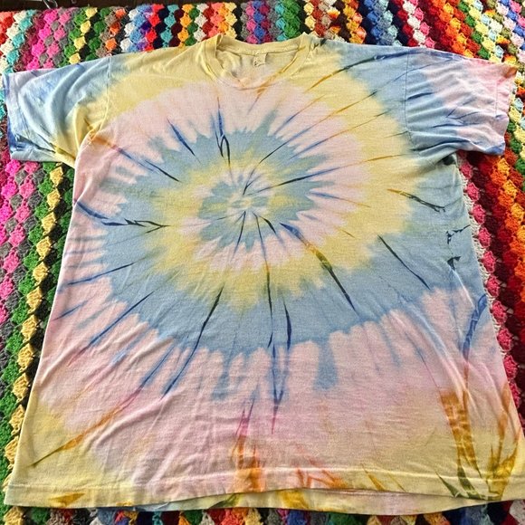 Vintage 80s Screen Stars Neon Pastel Rainbw Tie-Dye Oversized Soft Thin … - Picture 6 of 13